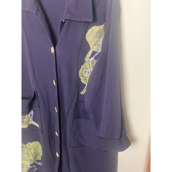 Vintage Long Cotton Duster Coat Cardigan Women’s Medium Large Blue Relaxed - Picture 6 of 11